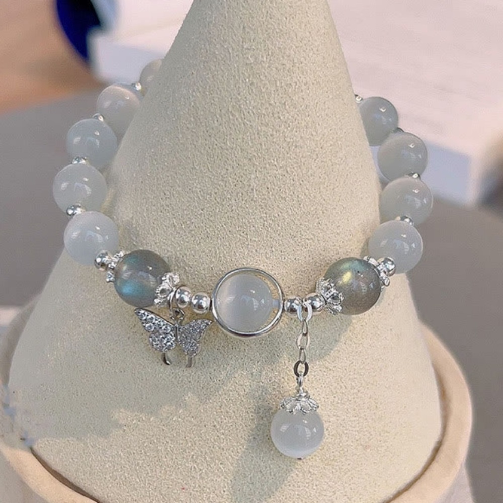 🦋 Butterfly Moonstone & Cat's Eye Chrysoberyl Stretch Bracelet